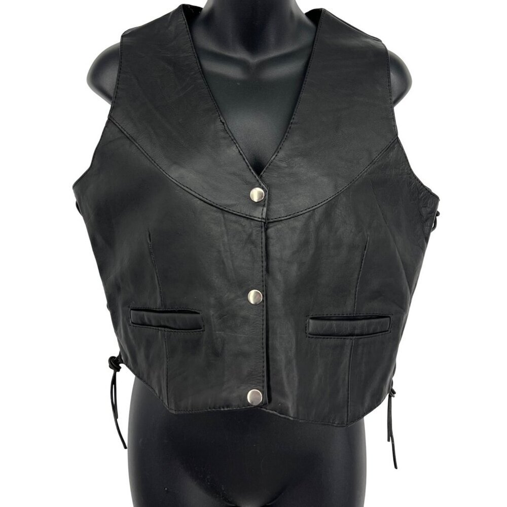 UNIK Black Leather Vest Women Size Medium M Lace Up Snap Button Sexy NWT New